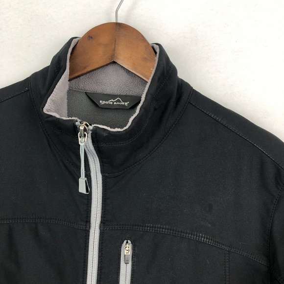 Eddie Bauer Black Softshell Jacket Men's Size Small Fleece Lined Full Zip - Picture 2 of 10